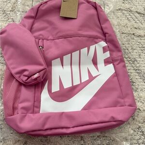 Nike Pink and White Backpack with Pouch